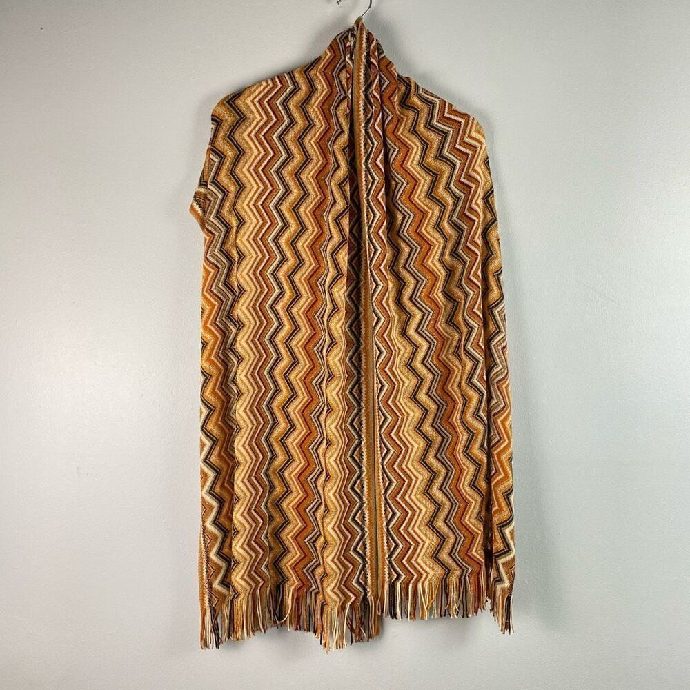 Missoni Wool Zig Zag Scarf With Fringe and Metallic Detail - Picture 2 of 7